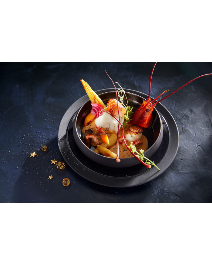 Superposition de Saint Jacques et homard, miroir de cerfeuil