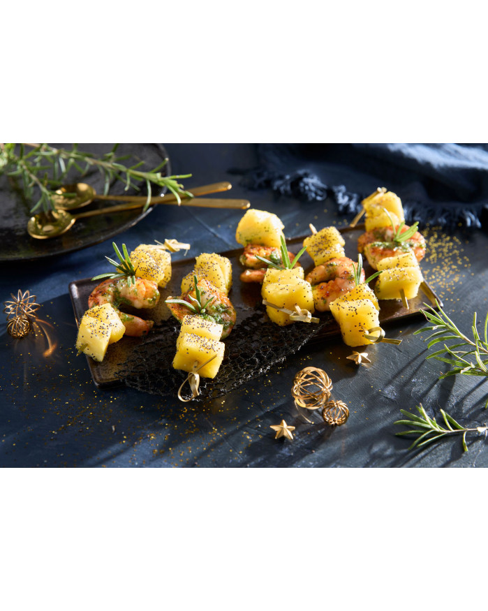 Brochettes Gambas persillées à l'ail / ananas gingembre  (12 pièces)